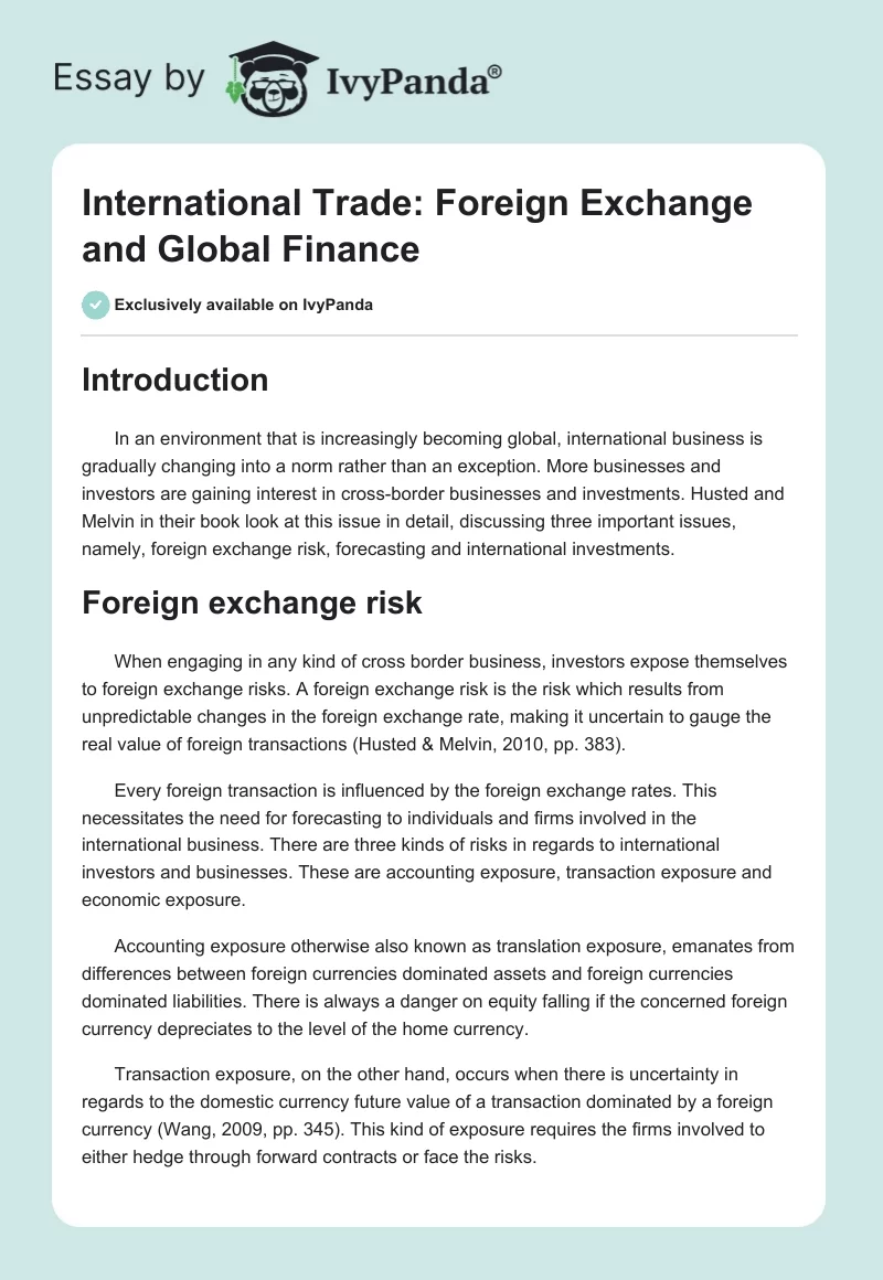 International Trade: Foreign Exchange and Global Finance. Page 1