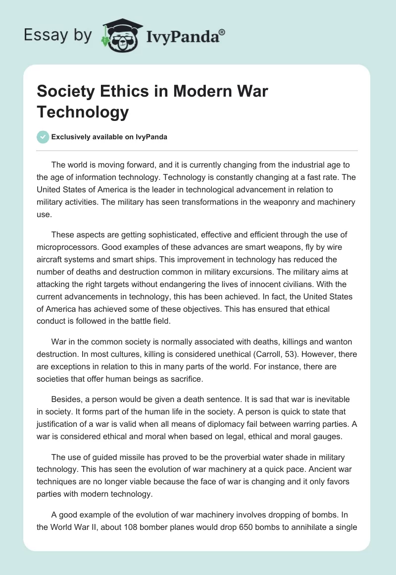 Society Ethics in Modern War Technology. Page 1