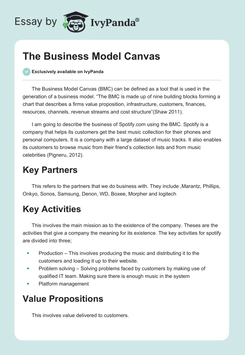 The Business Model Canvas. Page 1