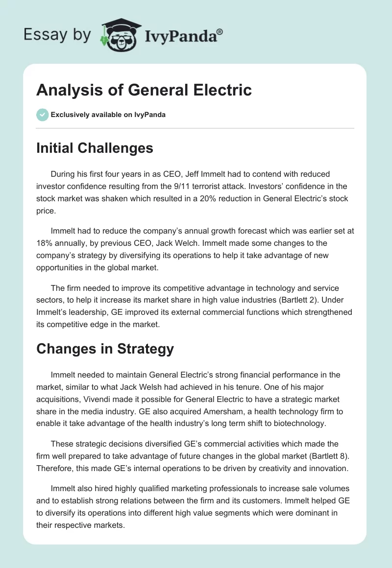 Analysis of General Electric. Page 1