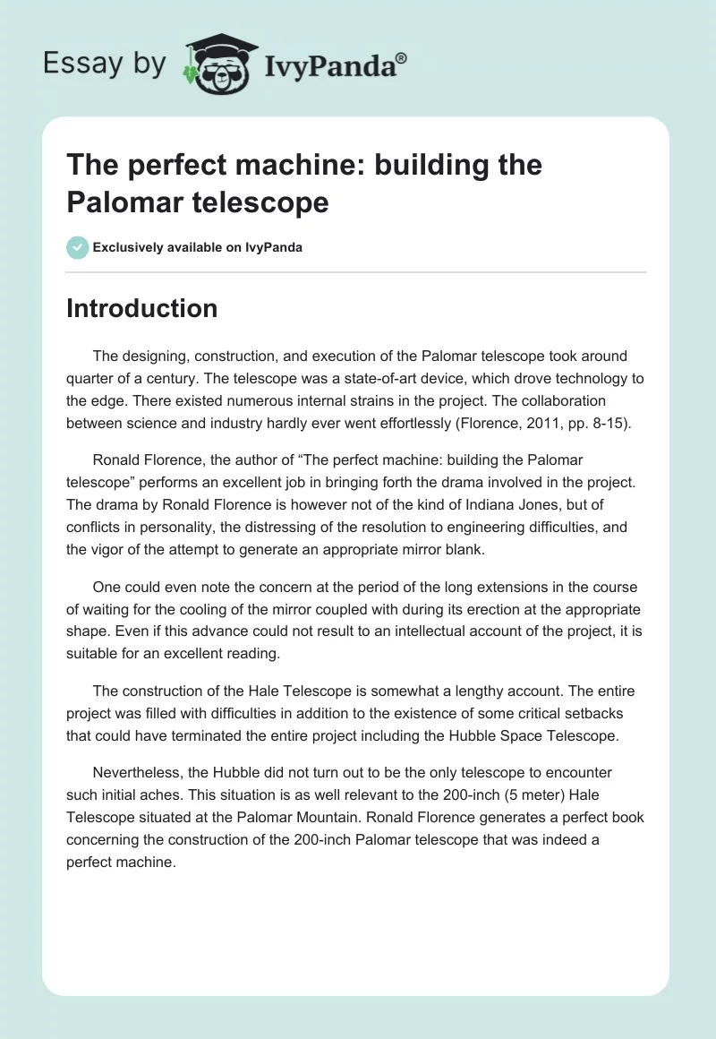 The Perfect Machine: Building the Palomar Telescope. Page 1
