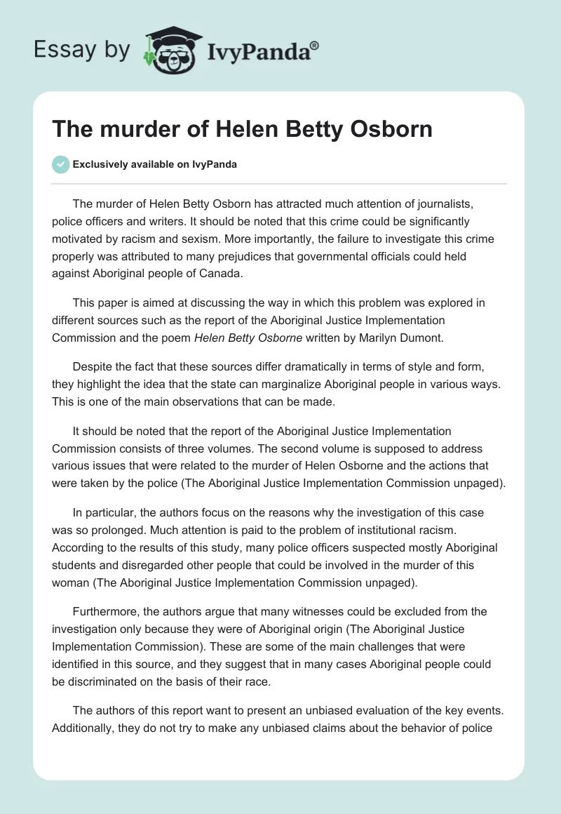The Murder of Helen Betty Osborn. Page 1