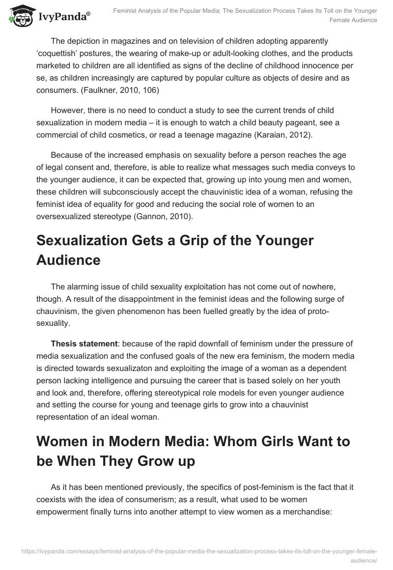 Feminist Analysis of the Popular Media: The Sexualization Process Takes Its Toll on the Younger Female Audience. Page 4