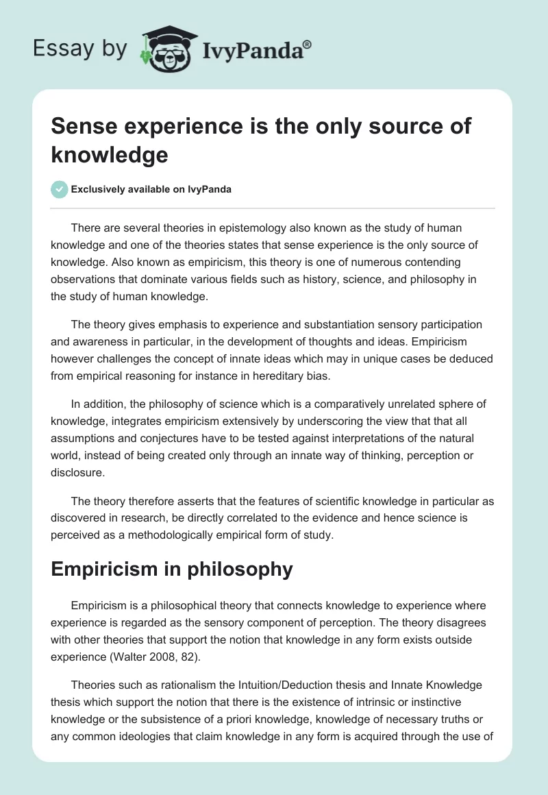 Sense experience is the only source of knowledge. Page 1