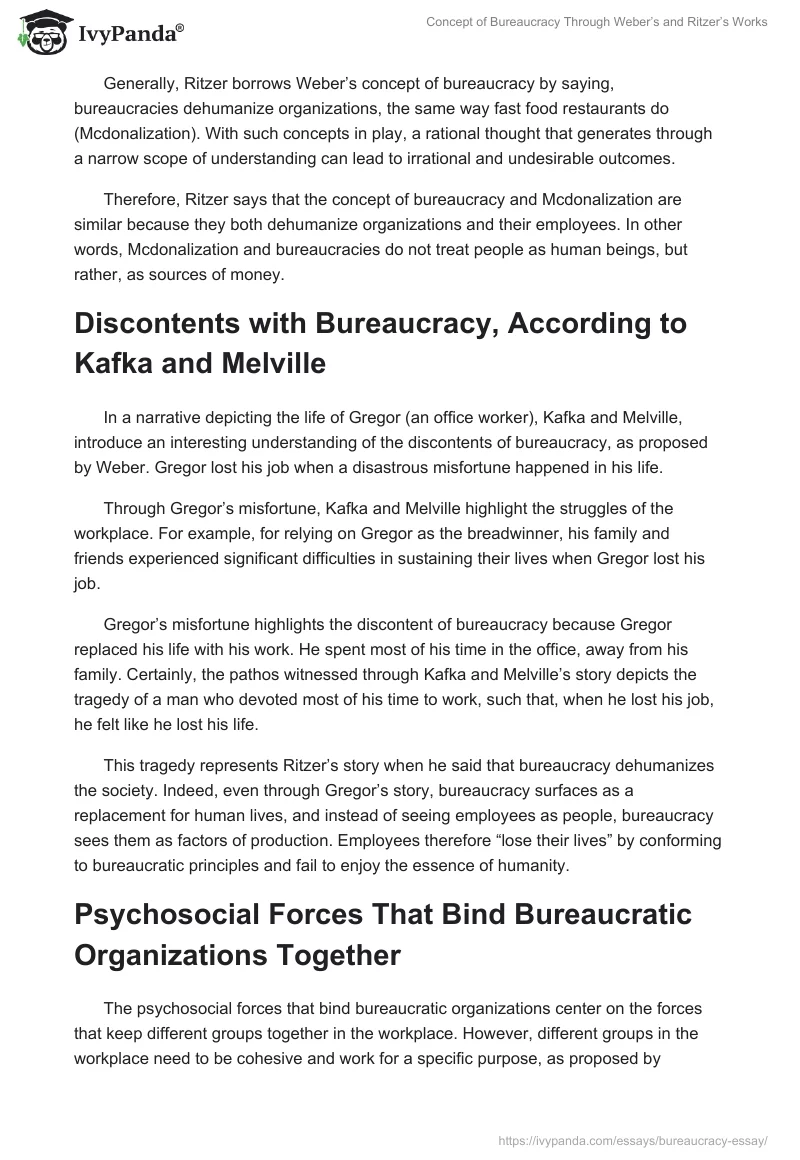 Concept of Bureaucracy Through Weber’s and Ritzer’s Works. Page 3