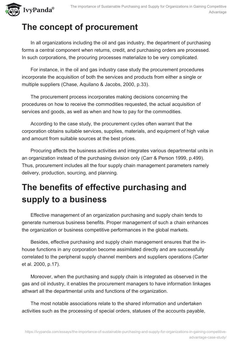 The importance of Sustainable Purchasing and Supply for Organizations in Gaining Competitive Advantage. Page 2