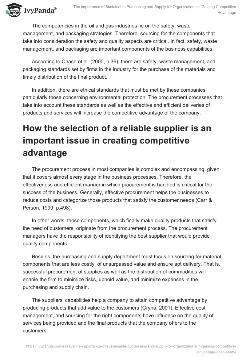 The importance of Sustainable Purchasing and Supply for Organizations in Gaining Competitive Advantage. Page 5