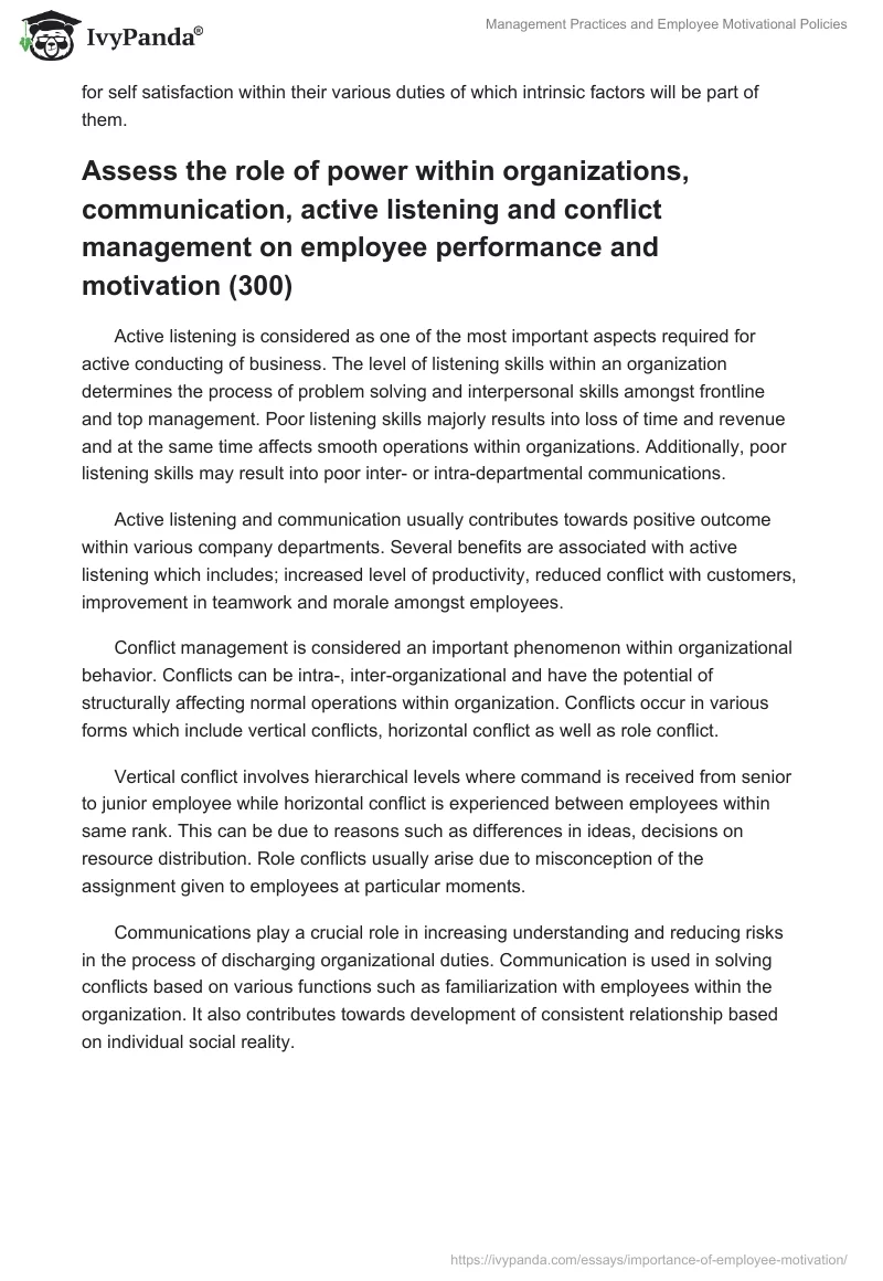 Management Practices and Employee Motivational Policies. Page 5