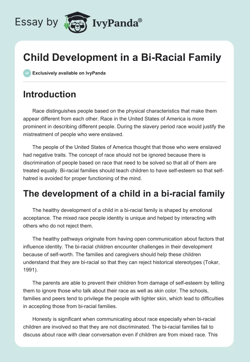 Child Development in a Bi-Racial Family. Page 1