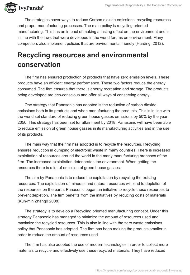 Organizational Responsibility at the Panasonic Corporation. Page 2