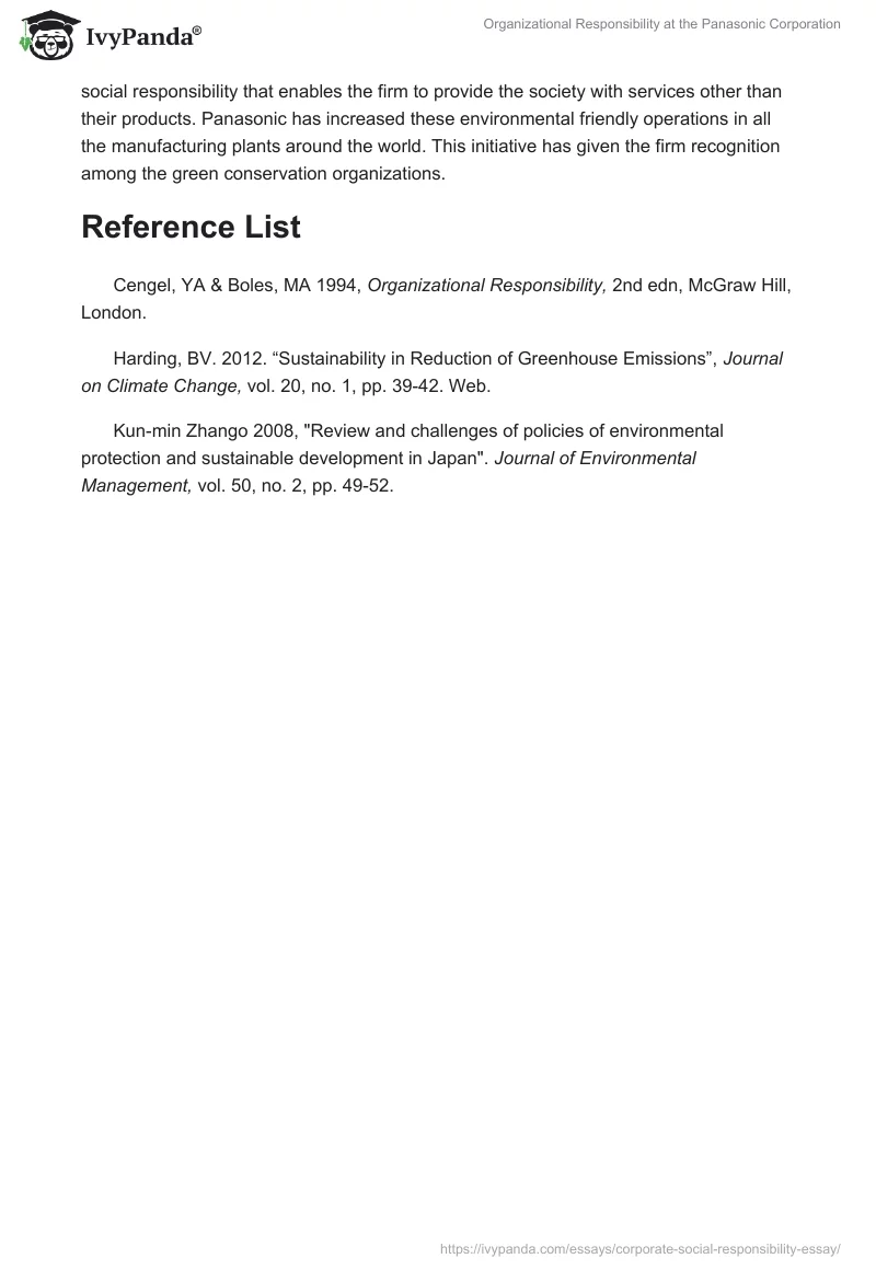 Organizational Responsibility at the Panasonic Corporation. Page 4