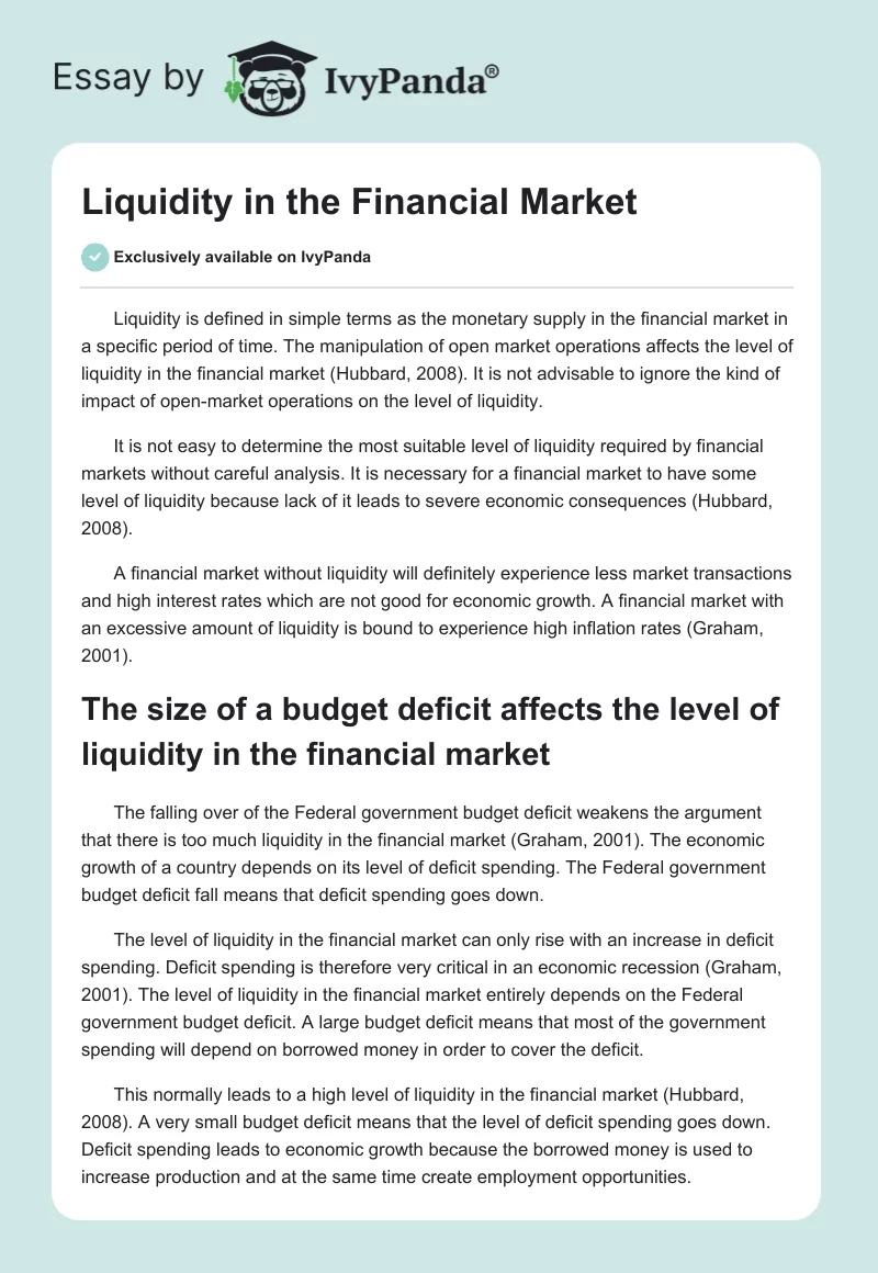 Liquidity in the Financial Market. Page 1