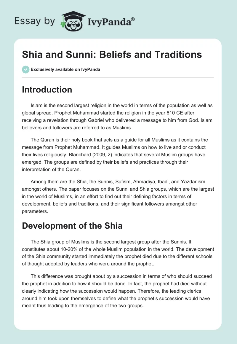 Shia and Sunni: Beliefs and Traditions. Page 1