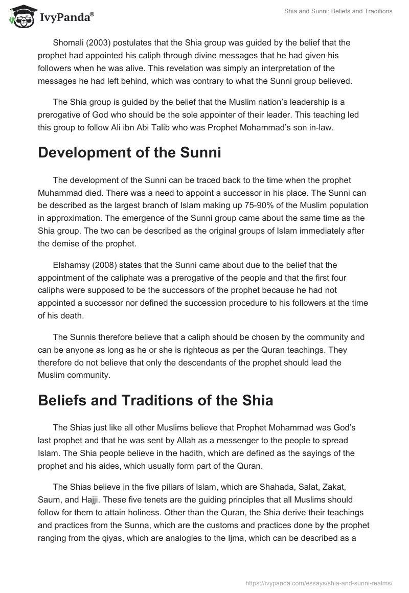 Shia and Sunni: Beliefs and Traditions. Page 2