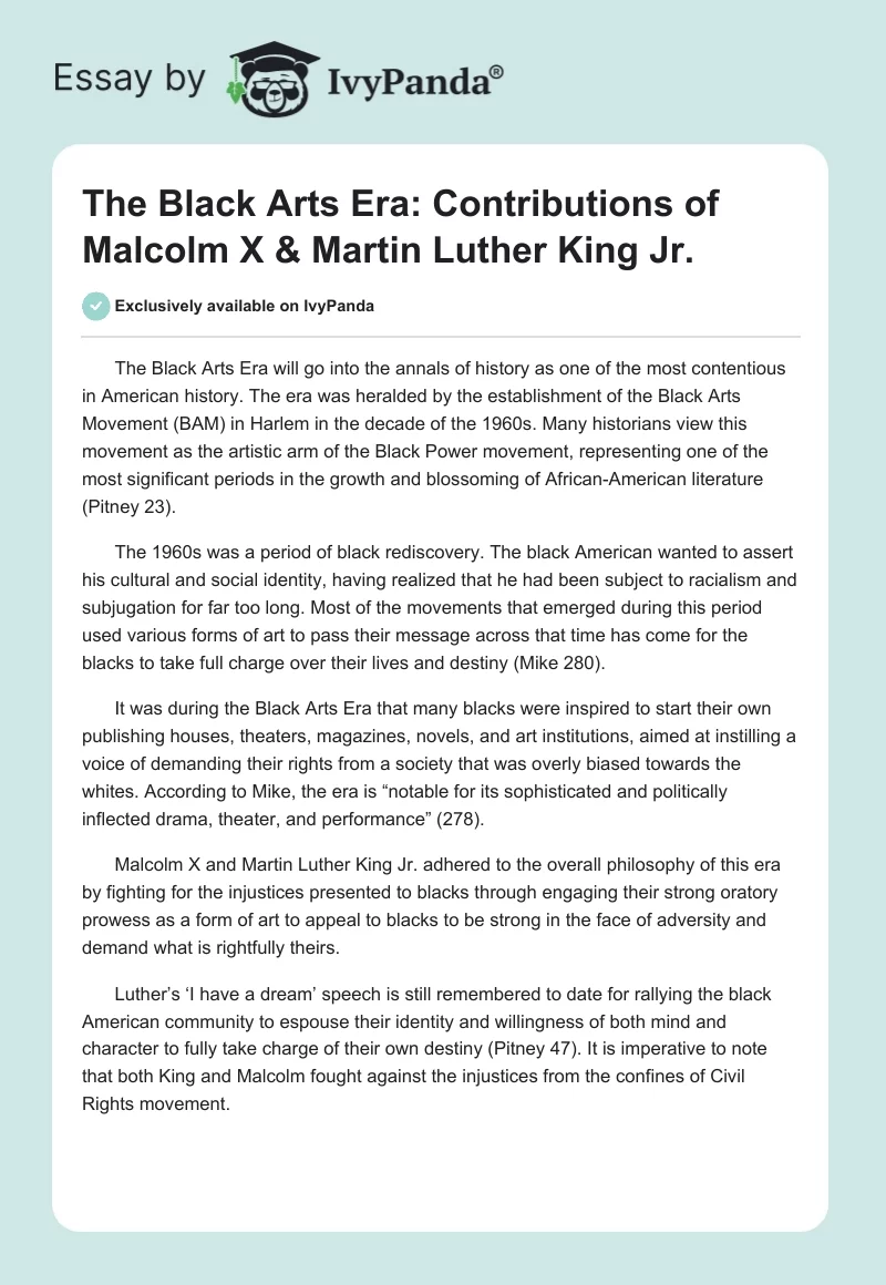 The Black Arts Era: Contributions of Malcolm X & Martin Luther King Jr.. Page 1