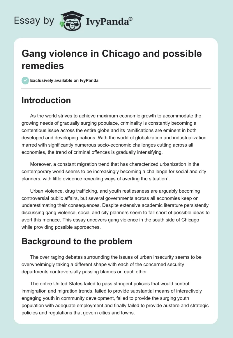 Gang violence in Chicago and possible remedies. Page 1