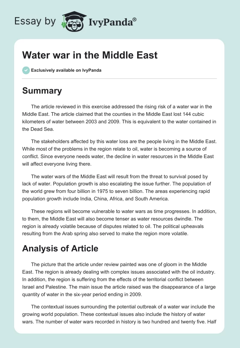 Water War in the Middle East. Page 1