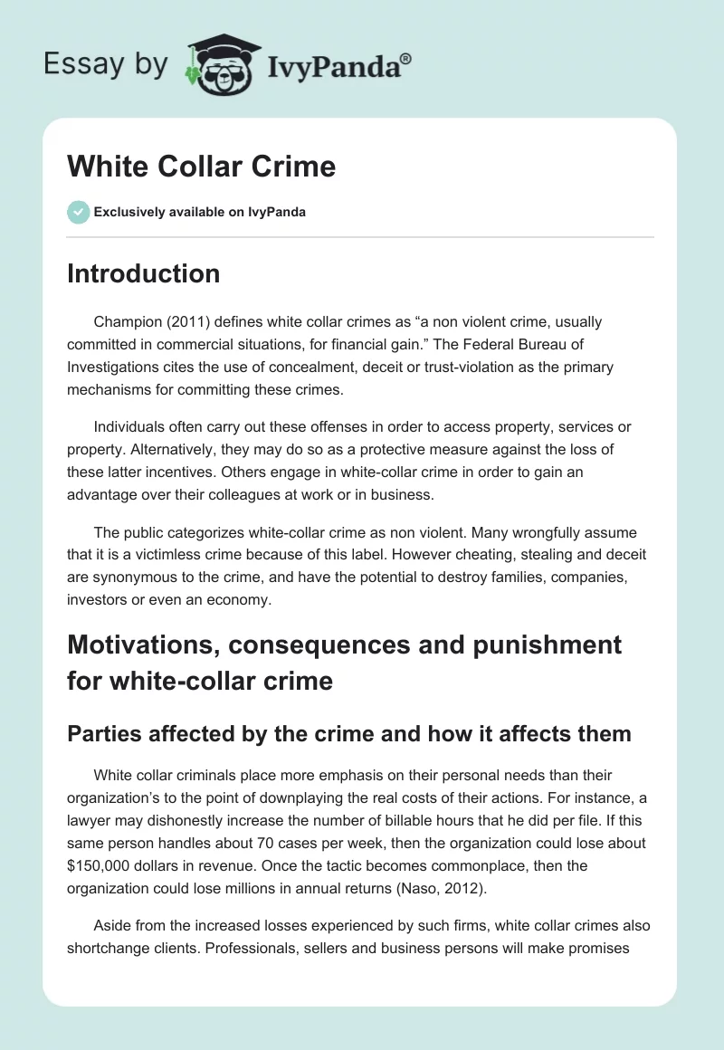 White Collar Crime. Page 1