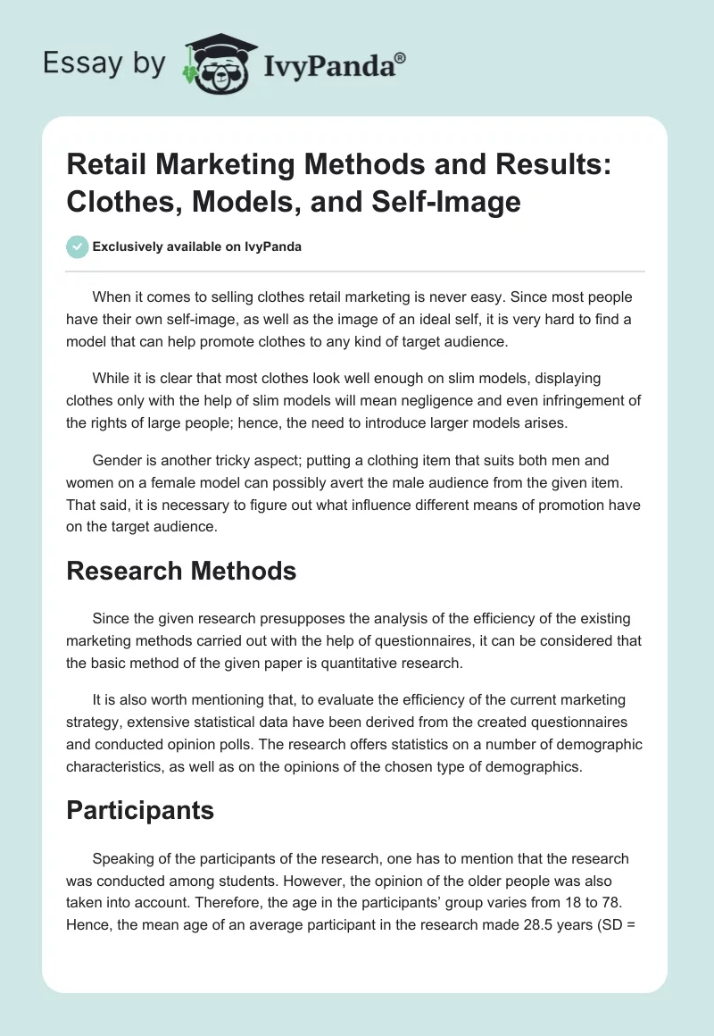 Retail Marketing Methods and Results: Clothes, Models, and Self-Image. Page 1