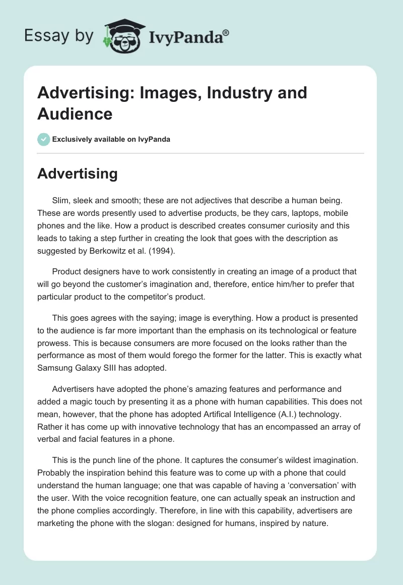 Advertising: Images, Industry and Audience. Page 1