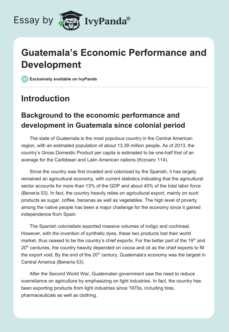 Guatemala’s Economic Performance and Development. Page 1