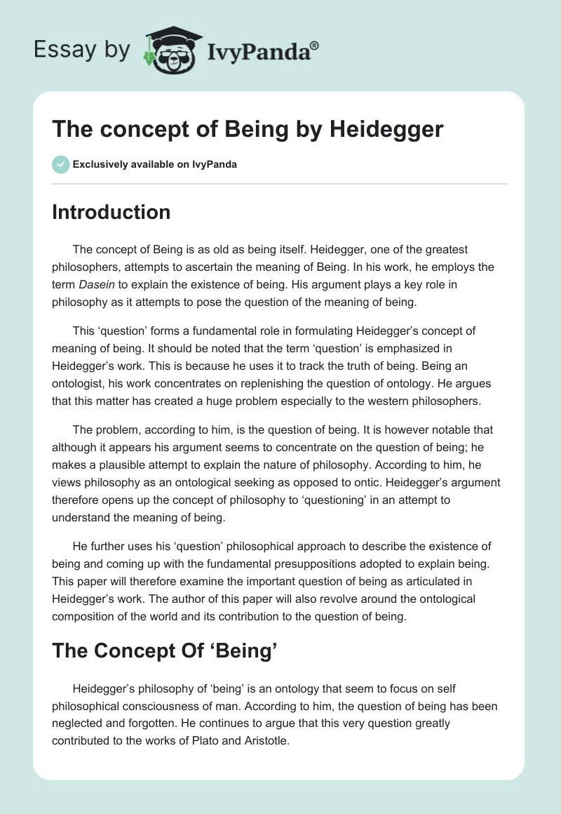 The concept of Being by Heidegger. Page 1