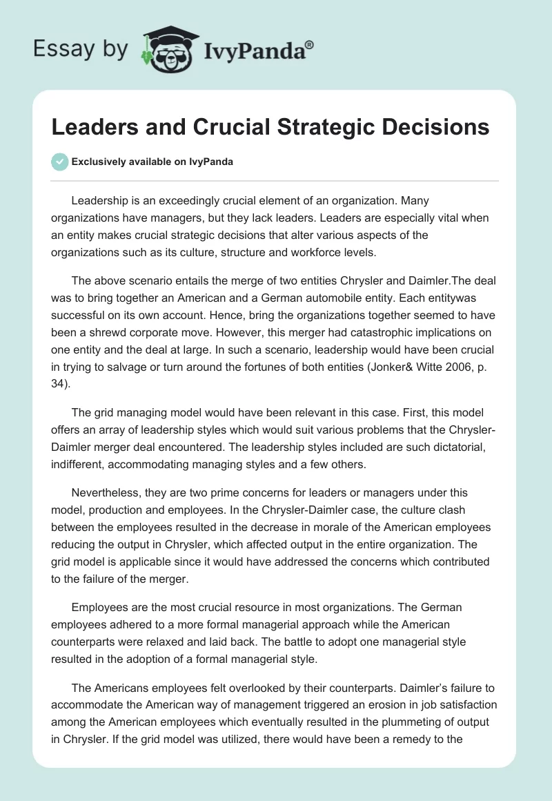 Leaders and Crucial Strategic Decisions. Page 1