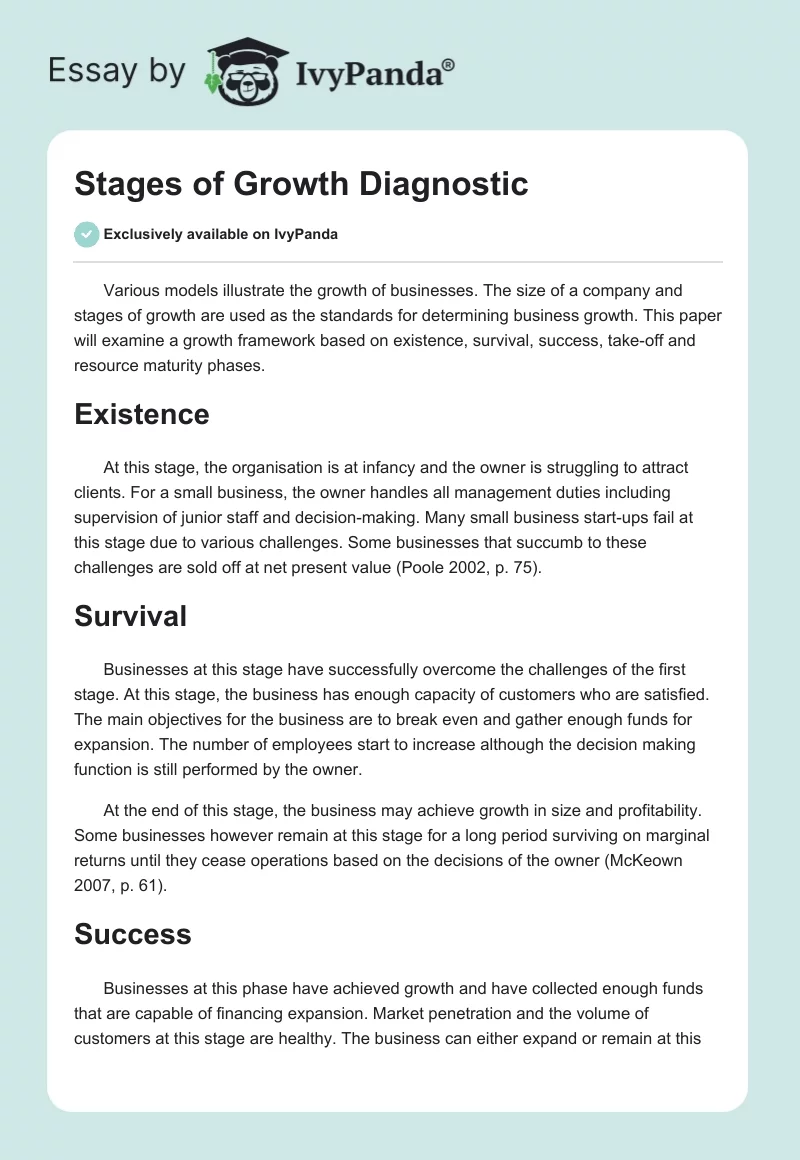 Stages of Growth Diagnostic. Page 1
