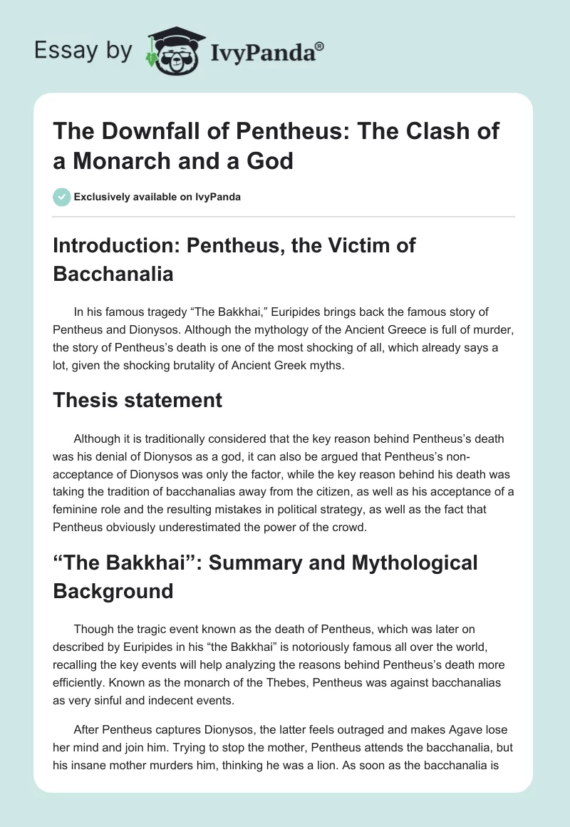 The Downfall of Pentheus: The Clash of a Monarch and a God. Page 1