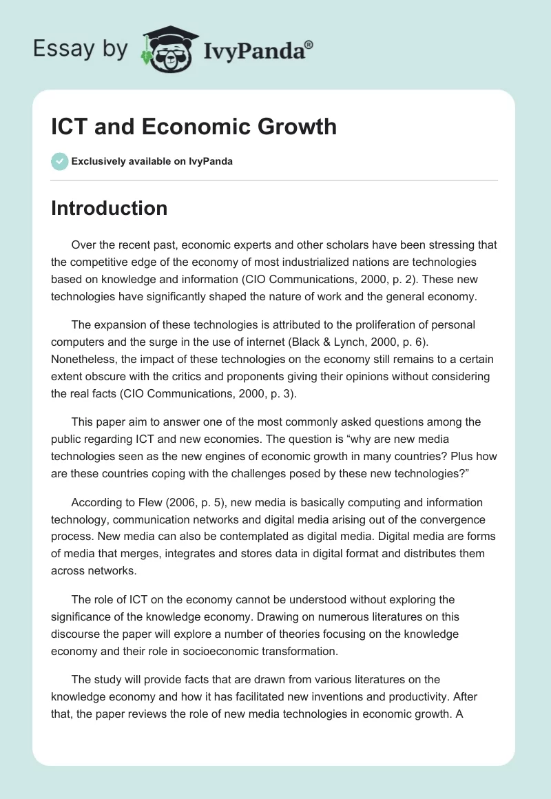 ICT and Economic Growth. Page 1