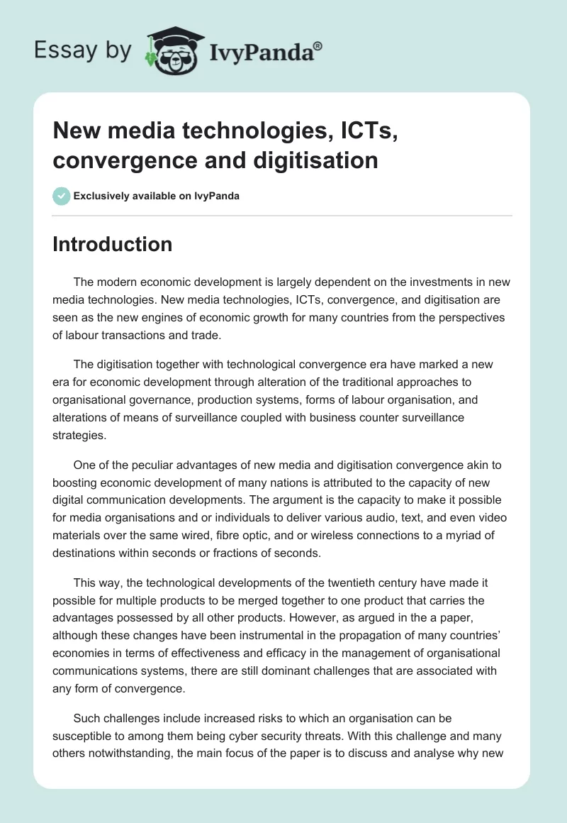 New media technologies, ICTs, convergence and digitisation. Page 1