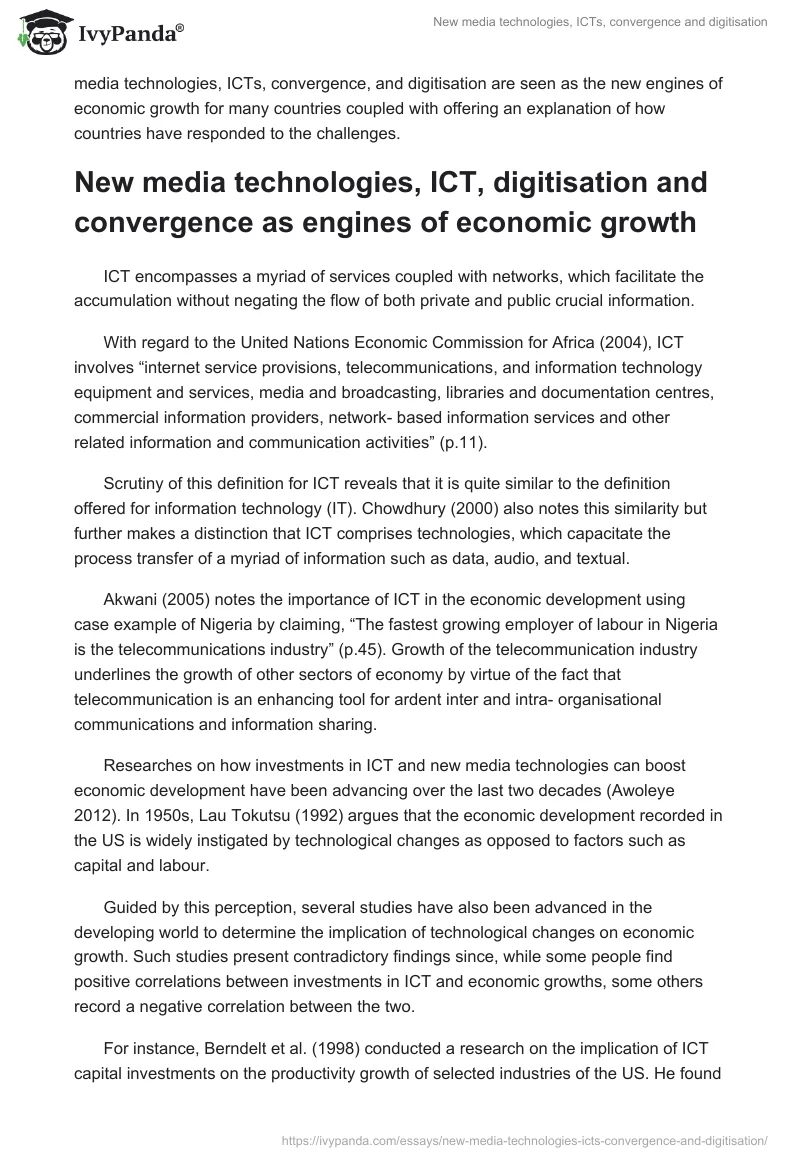 New media technologies, ICTs, convergence and digitisation. Page 2
