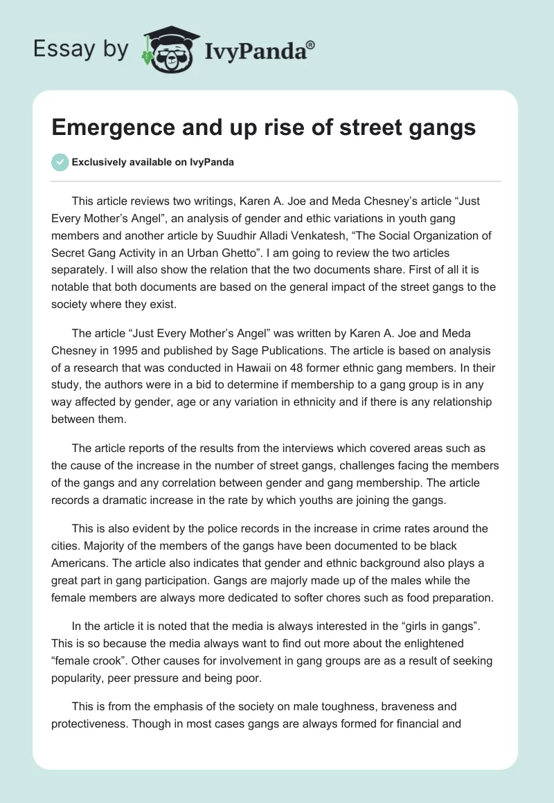 Emergence and up rise of street gangs. Page 1