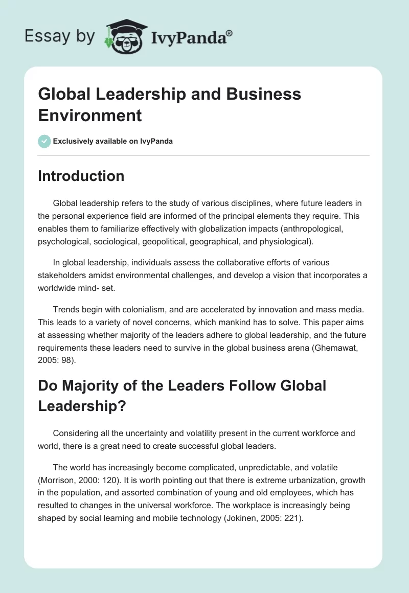 Global Leadership and Business Environment. Page 1