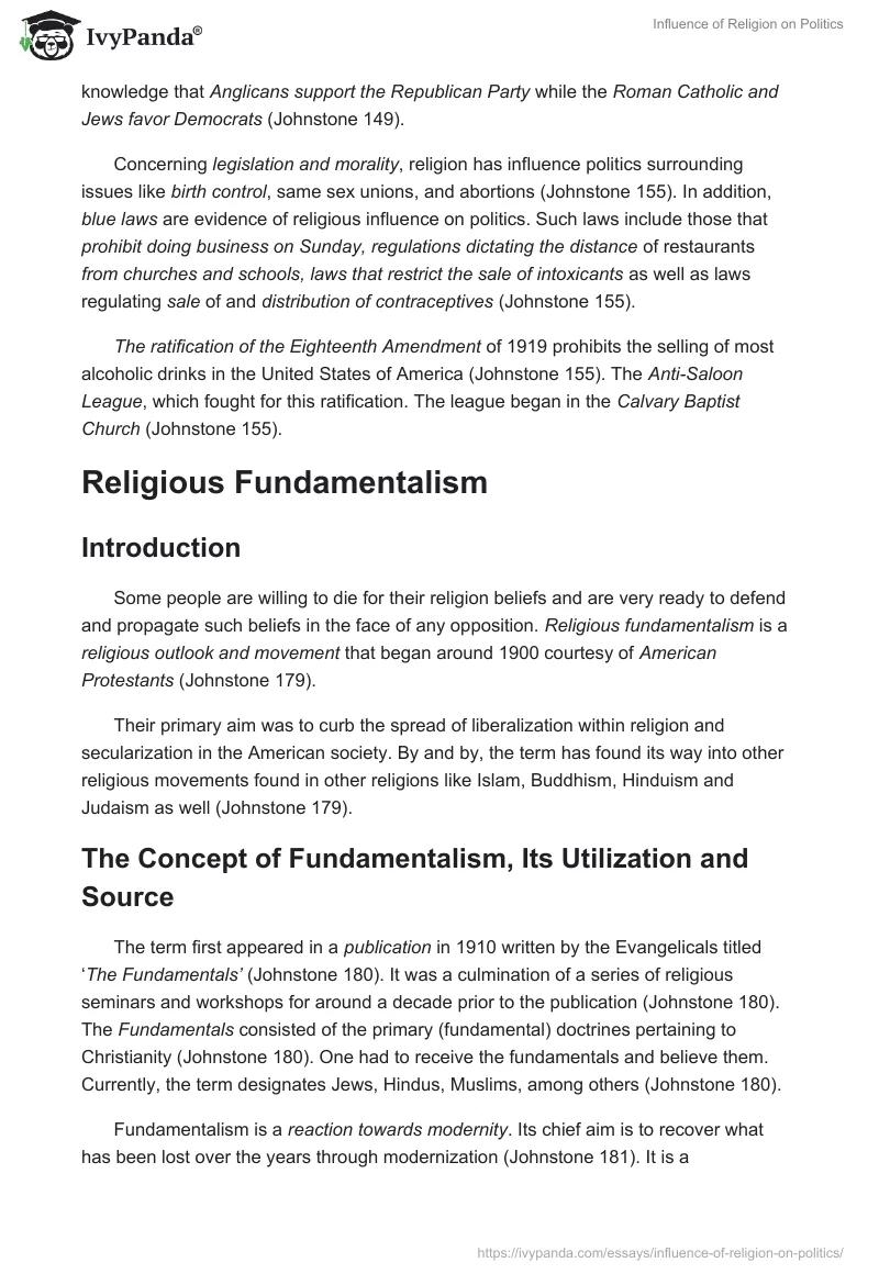 Influence of Religion on Politics. Page 2