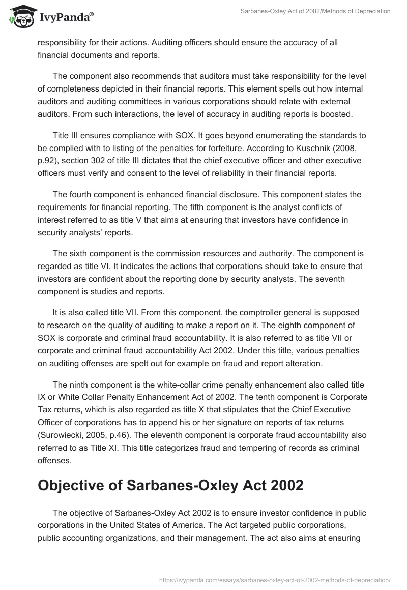 Sarbanes-Oxley Act of 2002/Methods of Depreciation. Page 3