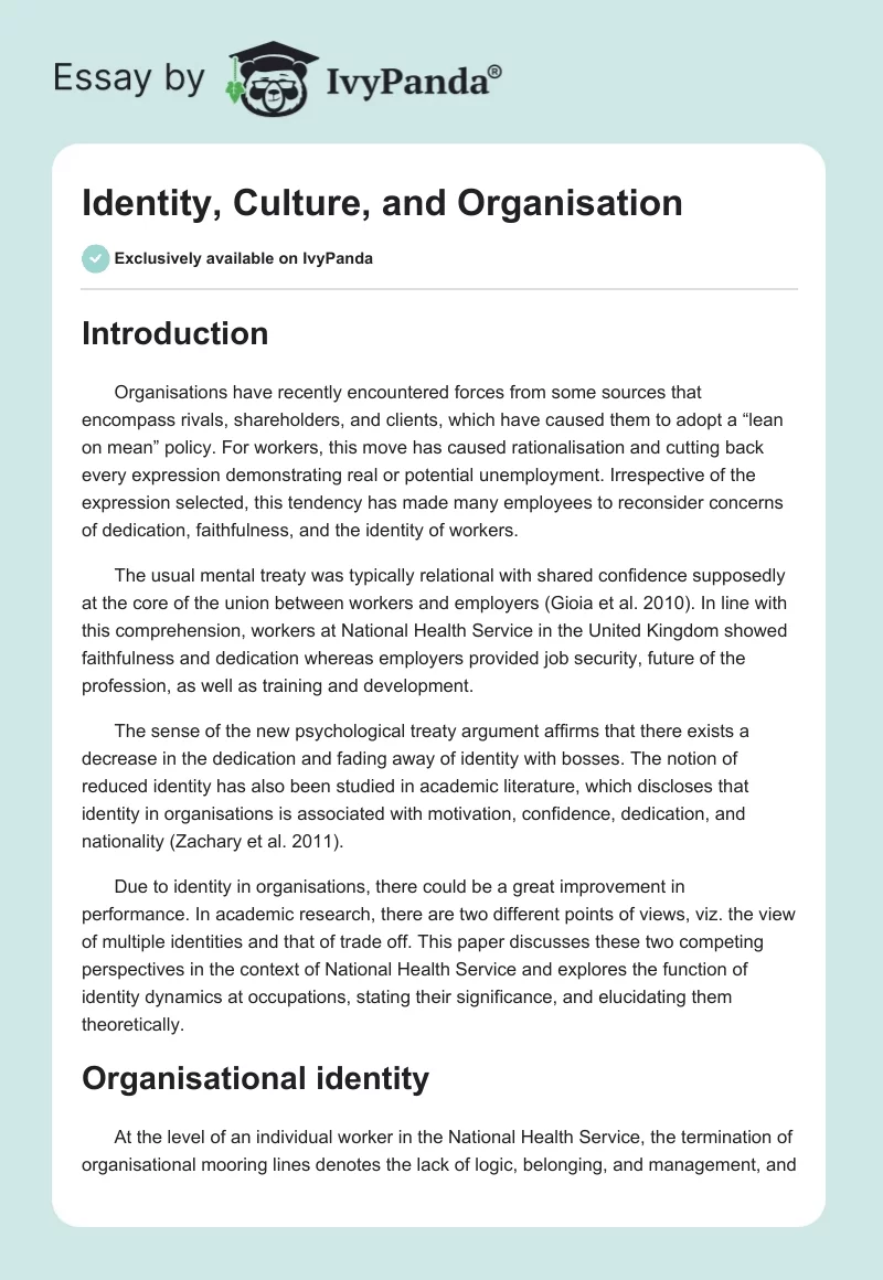 Identity, Culture, and Organisation. Page 1