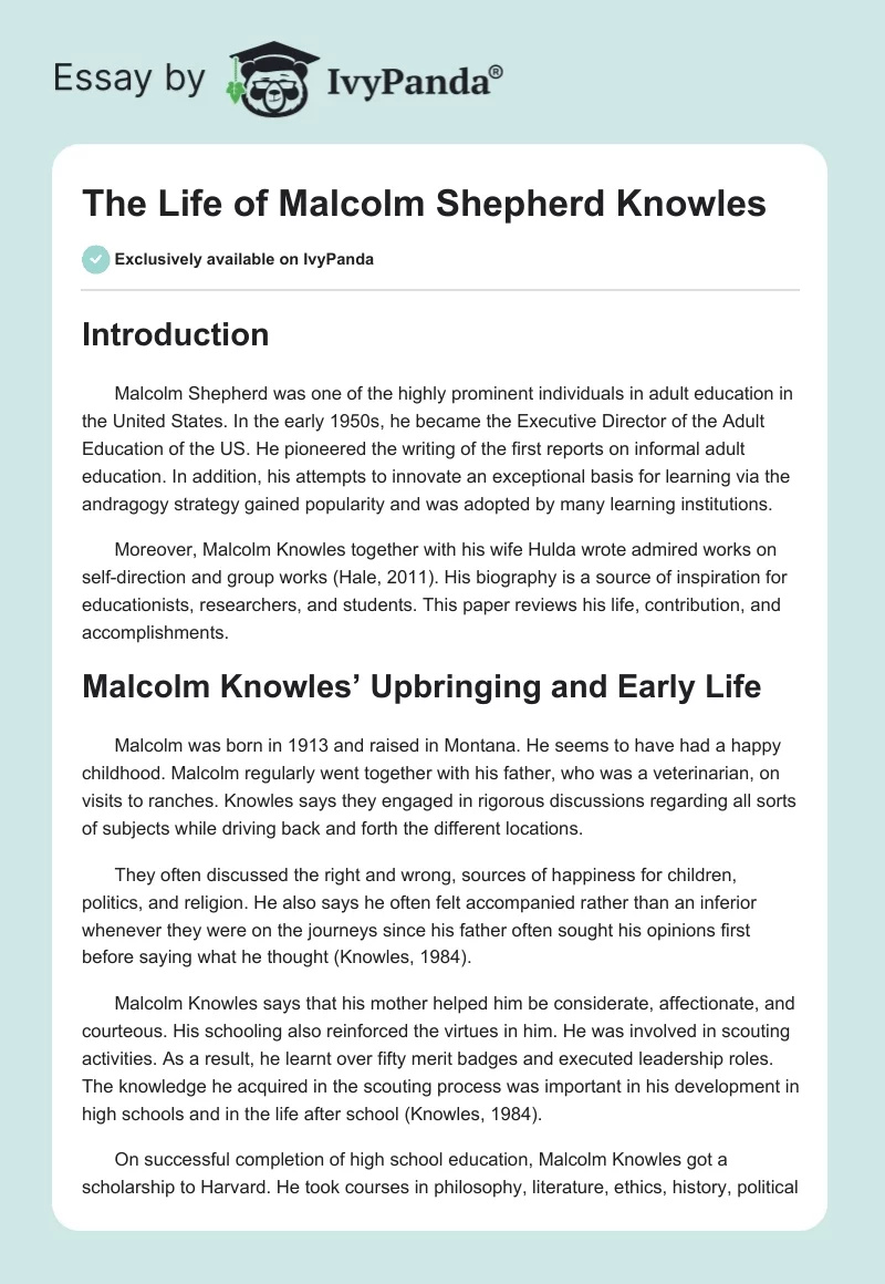 The Life of Malcolm Shepherd Knowles. Page 1