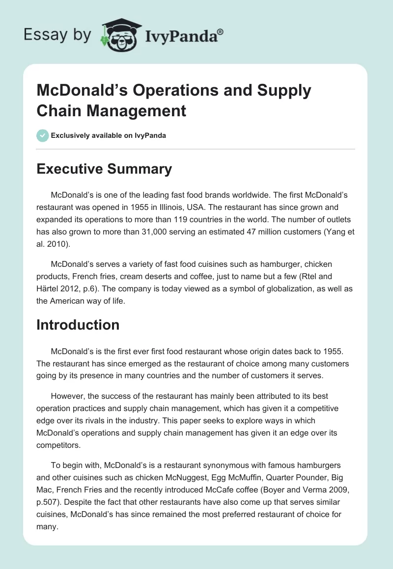 McDonald’s Operations and Supply Chain Management. Page 1