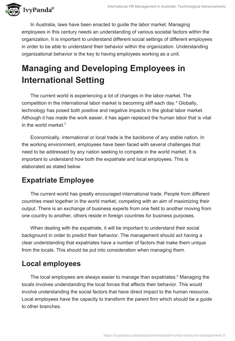 International HR Management in Australia: Technological Advancements. Page 2