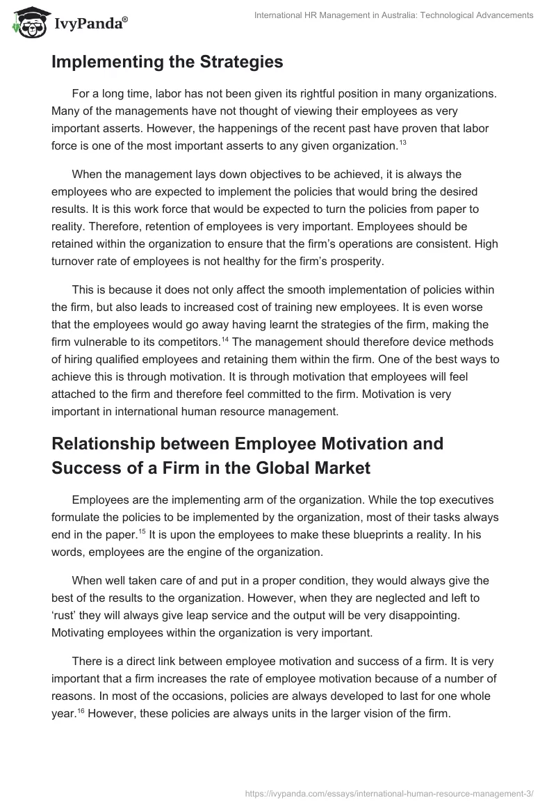 International HR Management in Australia: Technological Advancements. Page 5