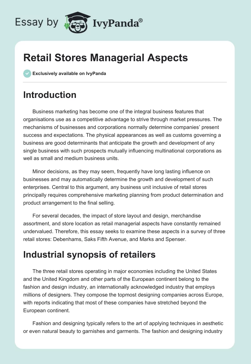 Retail Stores Managerial Aspects - 5431 Words