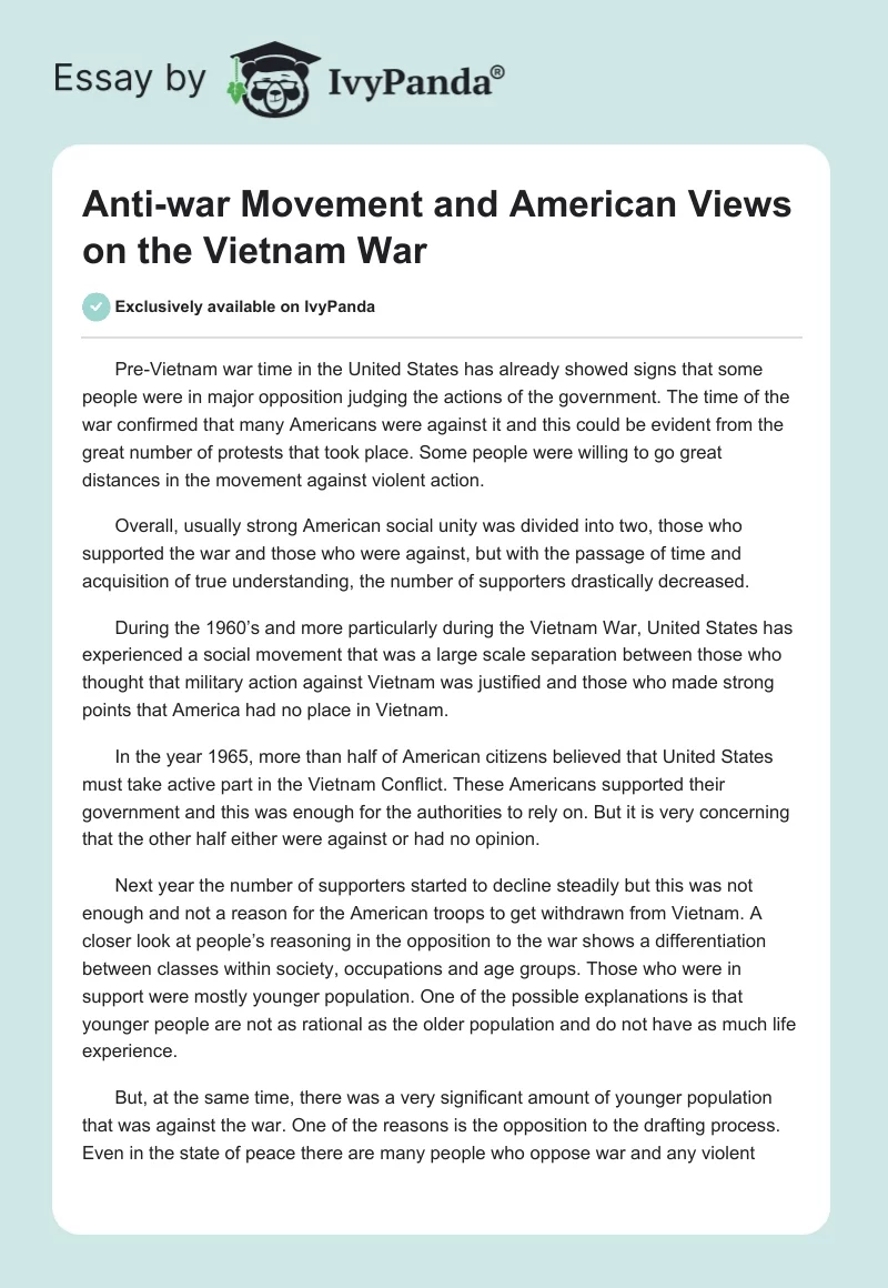 Anti-War Movement and American Views on the Vietnam War. Page 1