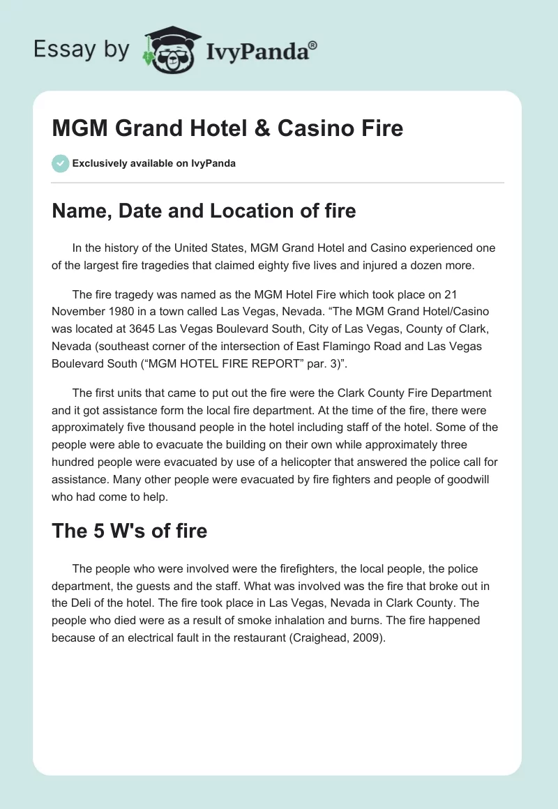 MGM Grand Hotel & Casino Fire. Page 1