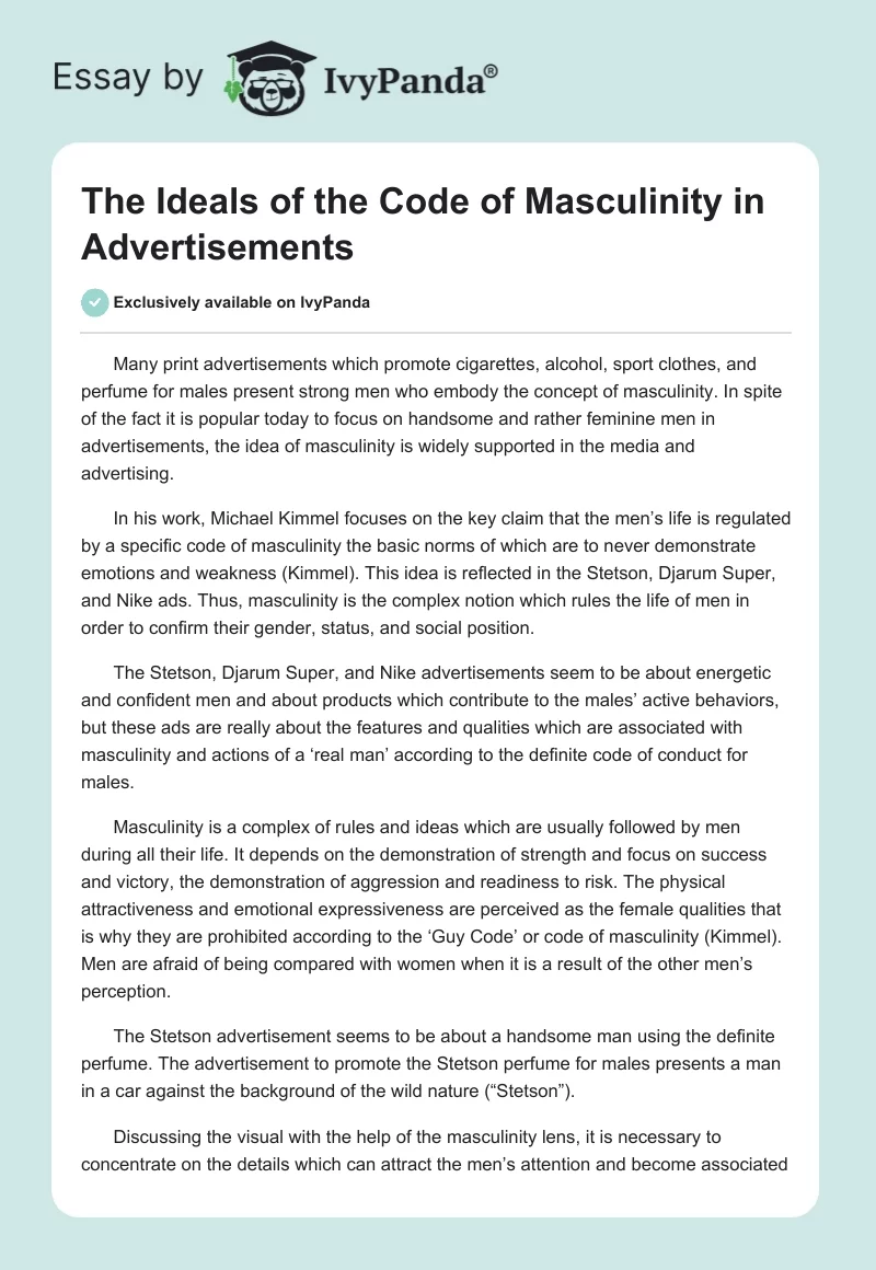 The Ideals of the Code of Masculinity in Advertisements. Page 1