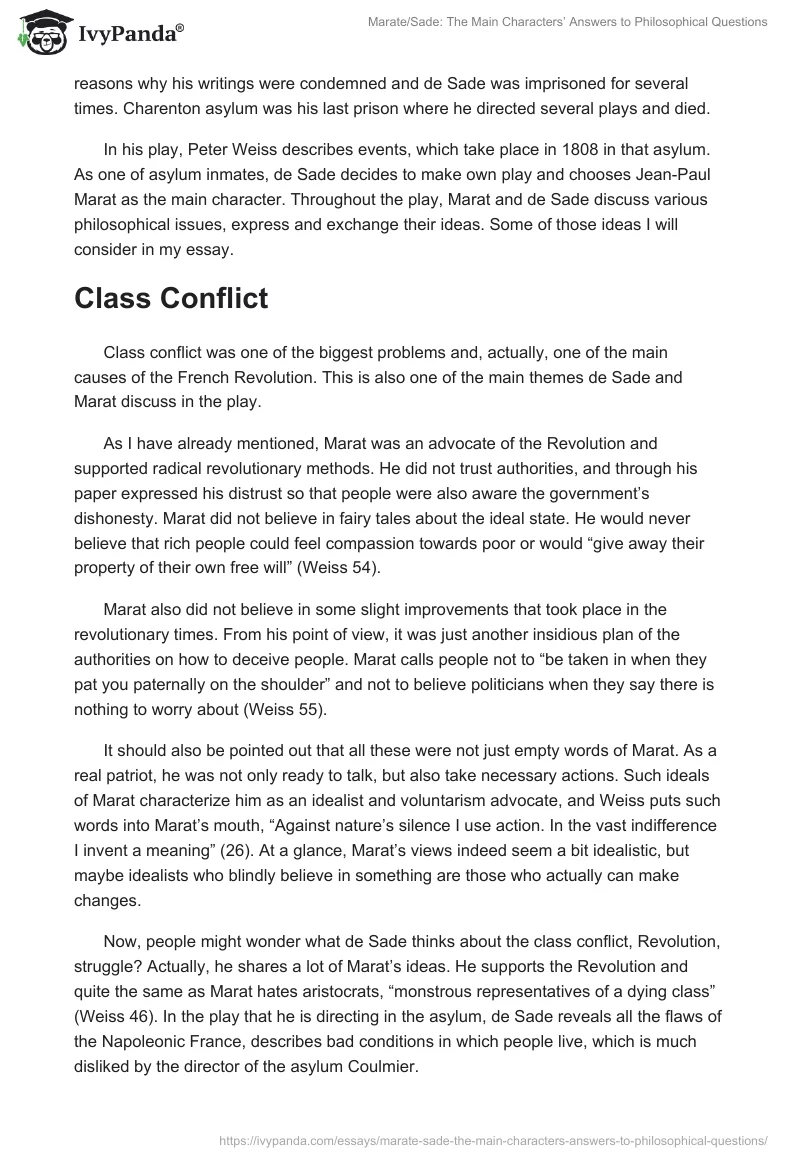 Marate/Sade: The Main Characters’ Answers to Philosophical Questions. Page 2