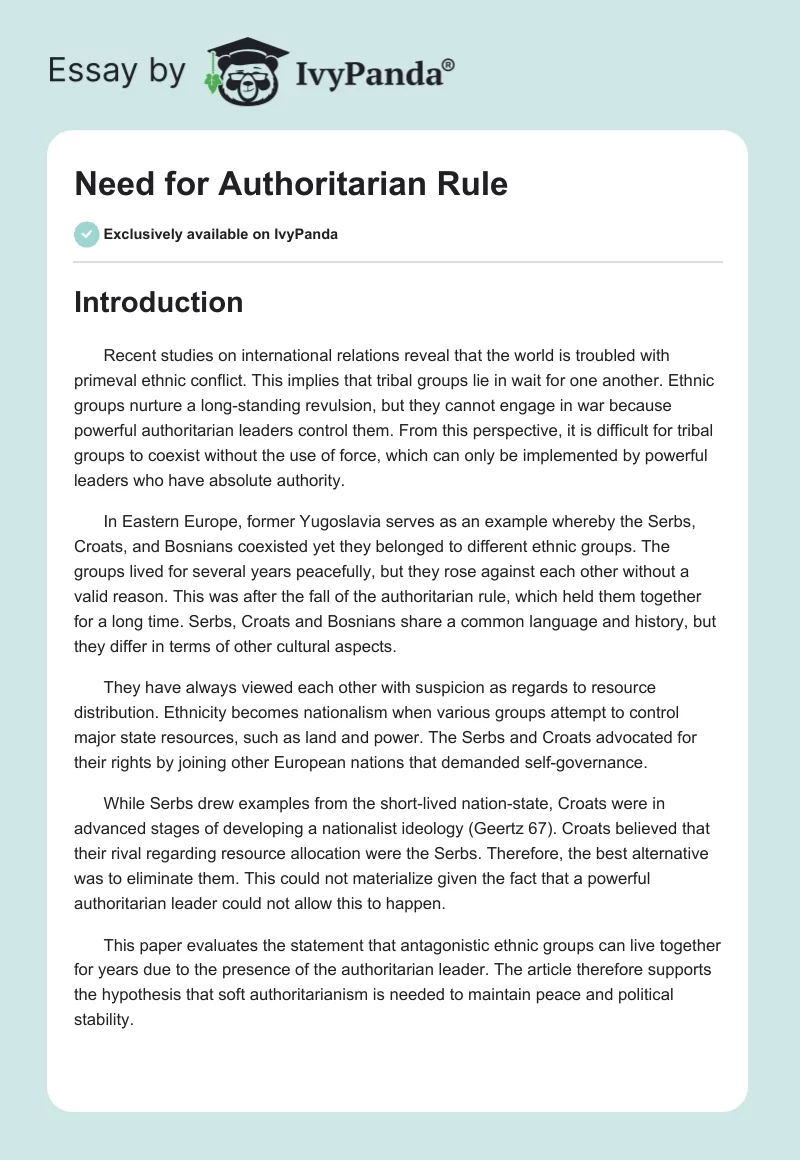 Need for Authoritarian Rule. Page 1
