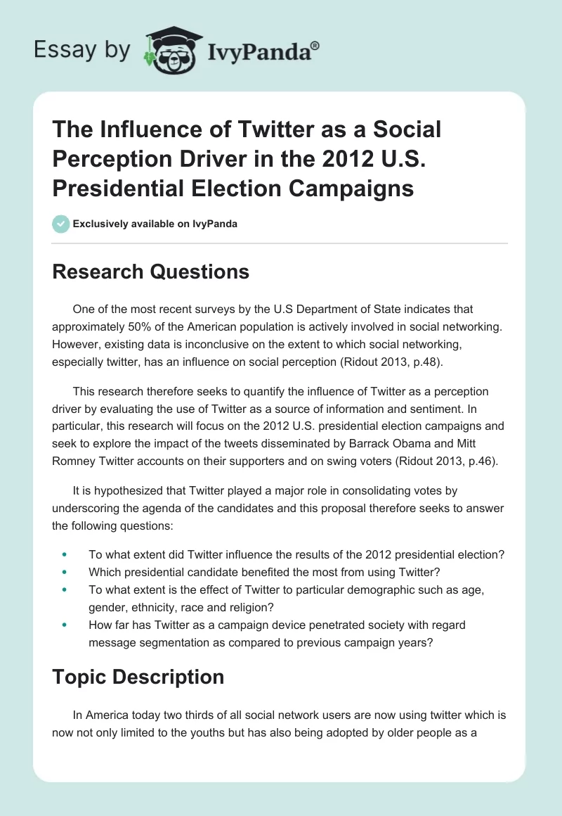 The Influence of Twitter as a Social Perception Driver in the 2012 U.S. Presidential Election Campaigns. Page 1