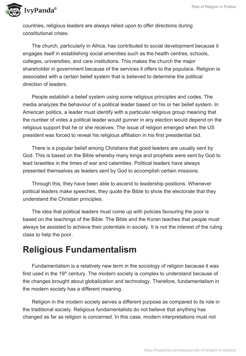 Role of Religion in Politics. Page 2