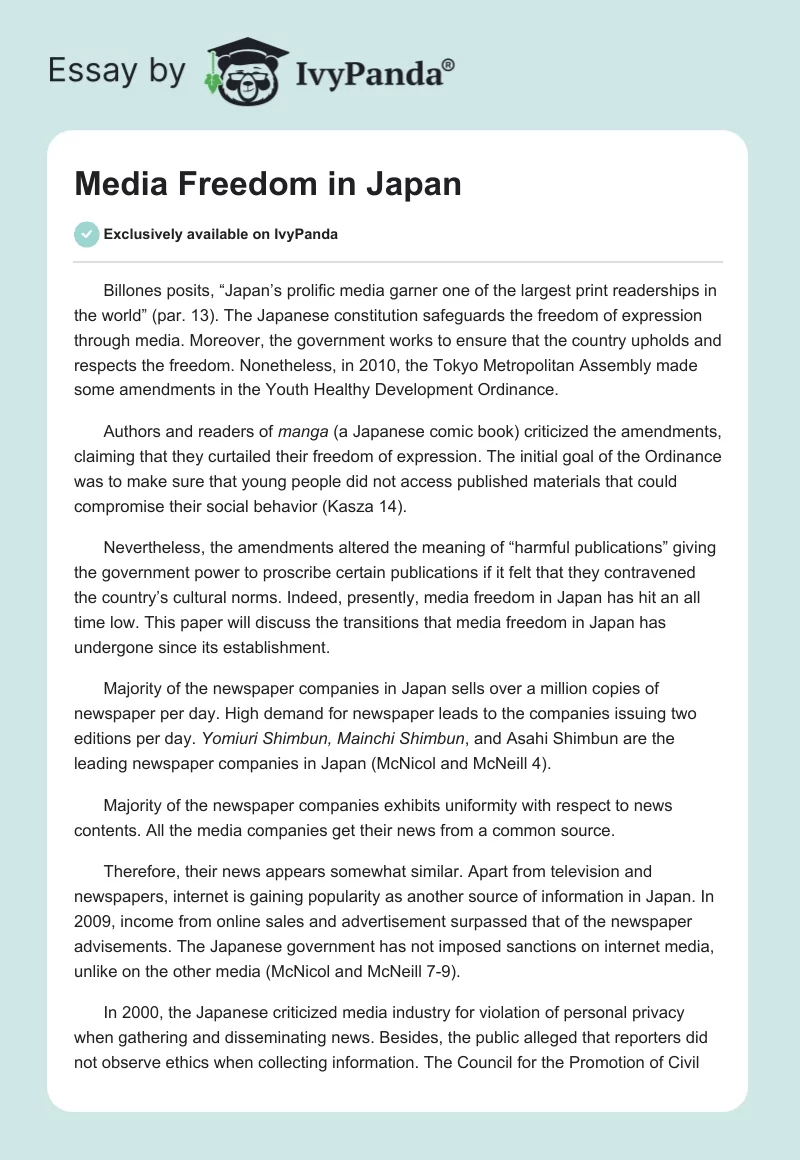 Media Freedom in Japan. Page 1